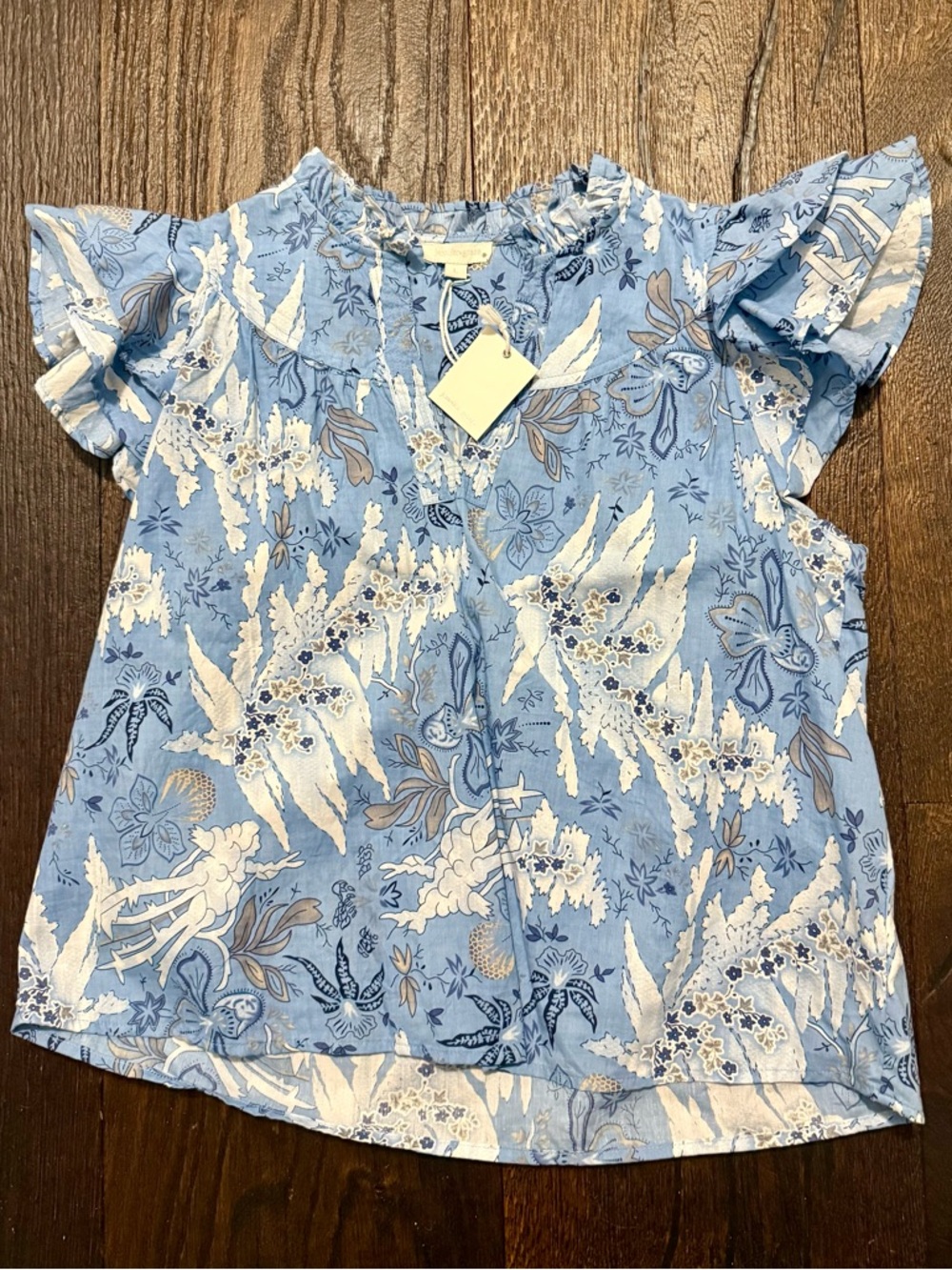 Light Blue Floral Ruffle Sleeve Women’s Top